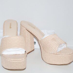 Larroudé Dolly Heeled Mules Made in Brazil Neutral Woven Open Toe Neutral US 10